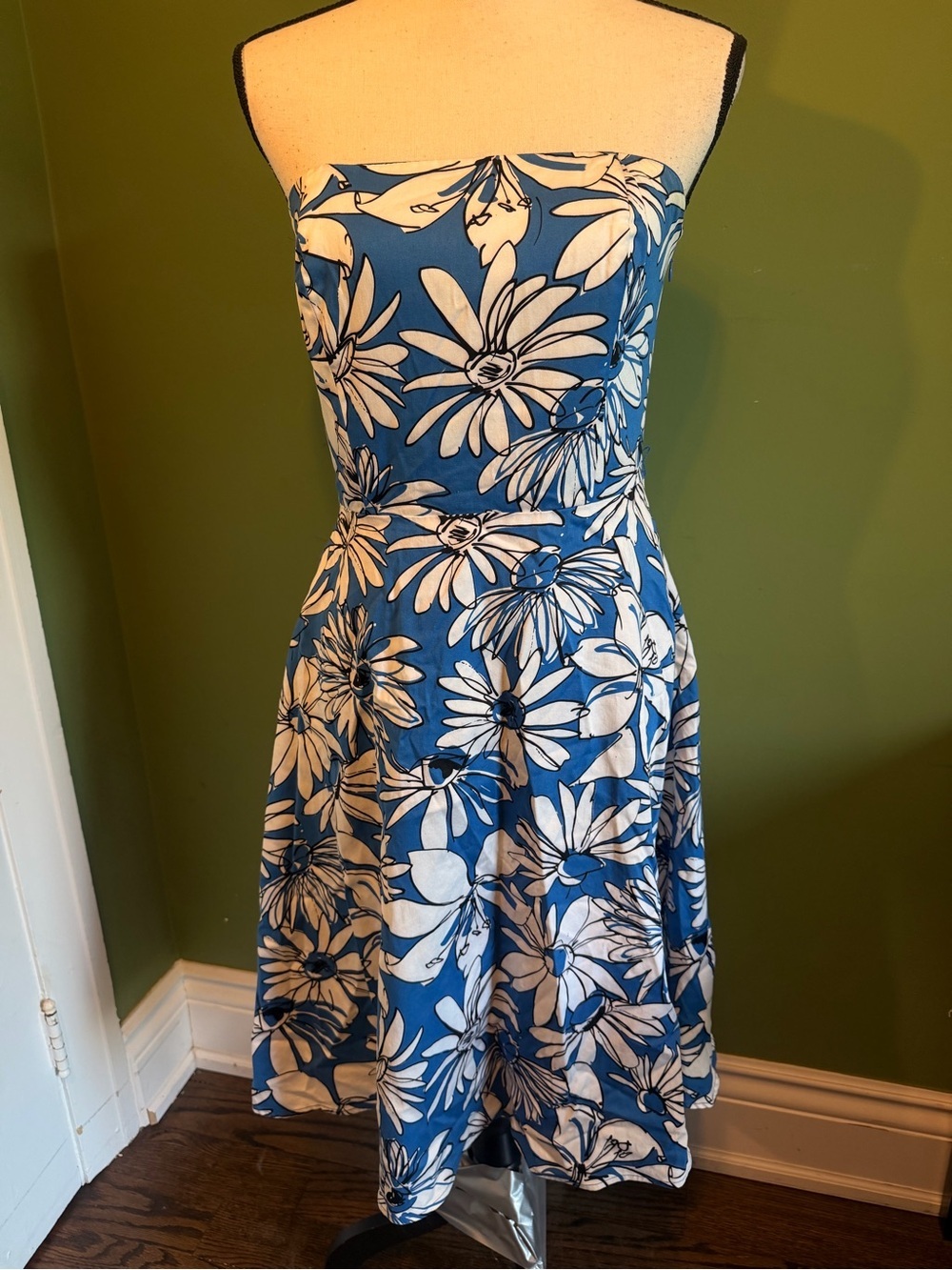 Spense Blue and White Strapless Floral Sundress